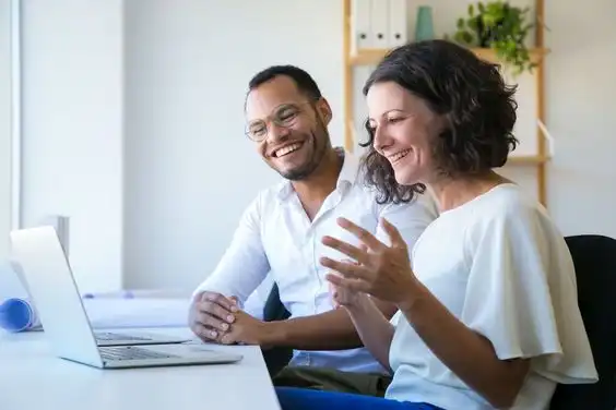 Happy people with booking engine